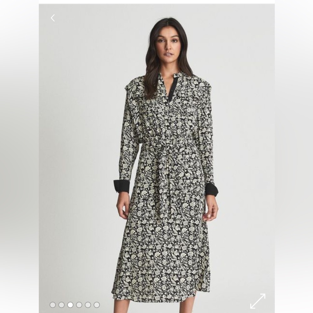 Reiss Black and White Floral Midi Dress
